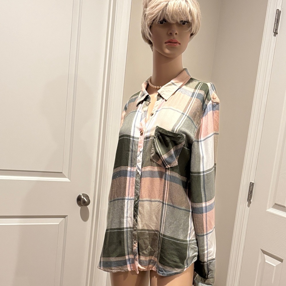 Maurices super soft Plaid Button Down Shirt - Green, Pink, White